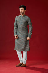 Ensemble pyjama Kurta en coton imprimé gris anthracite pour homme
